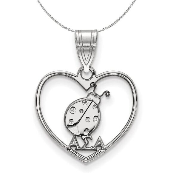 Sterling Silver Alpha Sigma Alpha Heart Pendant Necklace - 24 Inch - Picture 1 of 8